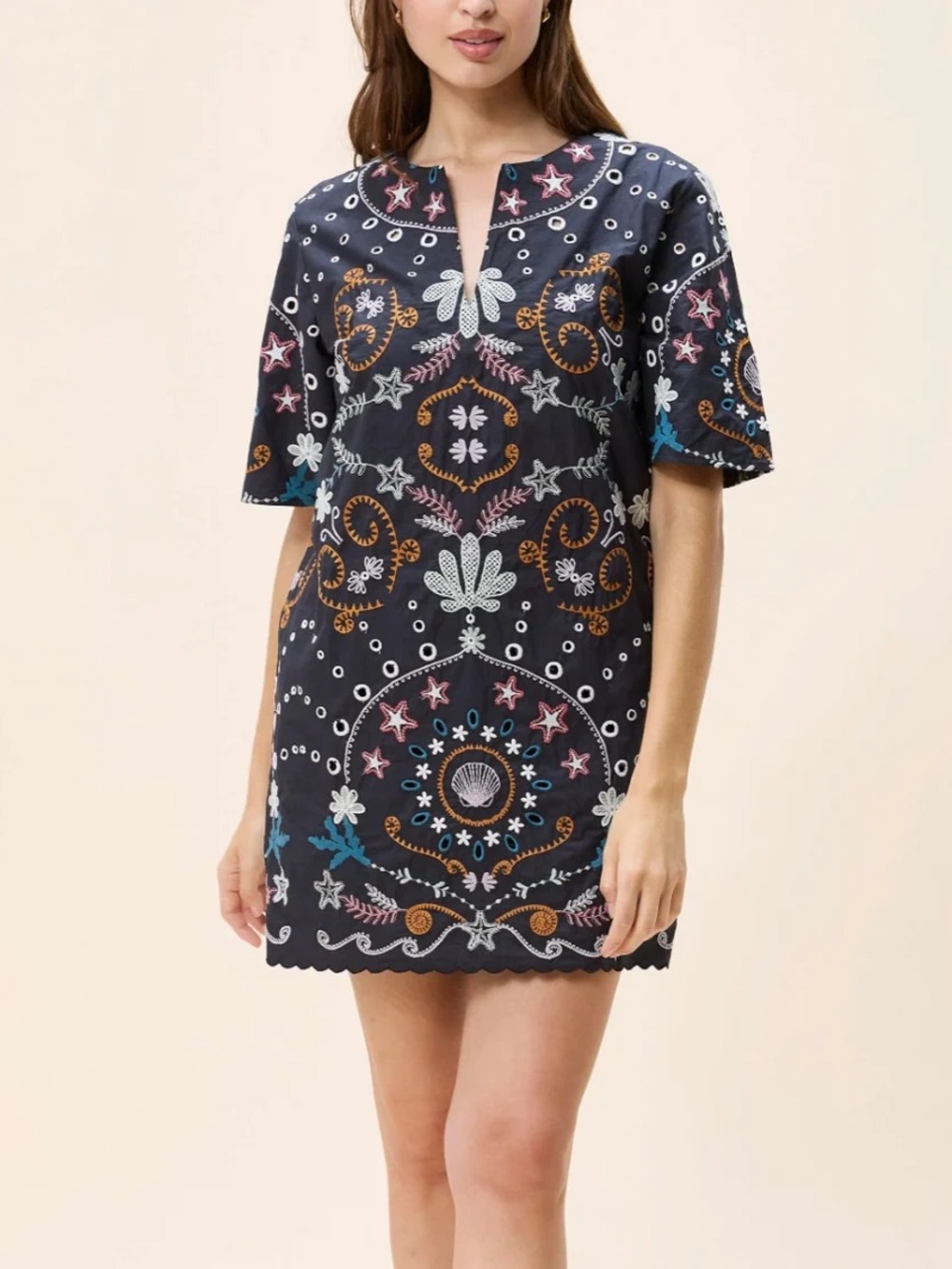 NWT Cleobella Black Embroidered Boho Shift Dress with Multicolor Motifs